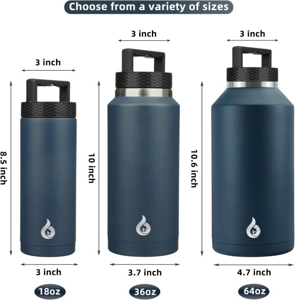 BJPKPK 64 oz Insulated Water Bottle, Dishwasher Safe Half Gallon Water Bottle with Ergonomic Handle, BPA Free Leak Proof Water Jug for Sports, Metal Thermos with Anti-slip Bottom, Grey - Image 21