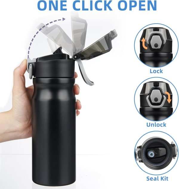 BJPKPK 18oz Insulated Water Bottle With Straw Stainless Steel Double Wall Water Bottles BPA Free Leak Proof Thermos With Lockable Flip Lid And Soft Silicone Spout,Ocean Dream - Image 289