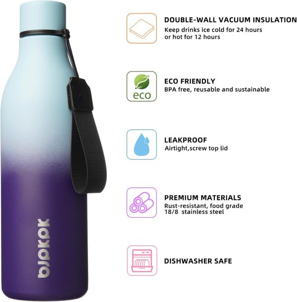 BJPKPK Insulated Water Bottles, 18 oz Stainless Steel Metal Water Bottle with Strap, BPA Free Leak Proof Thermos, Mugs, Flasks, Reusable Water Bottle for Sports & Travel, Black - Image 152