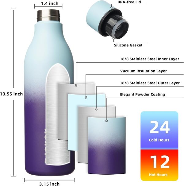 BJPKPK Insulated Water Bottles, 18 oz Stainless Steel Metal Water Bottle with Strap, BPA Free Leak Proof Thermos, Mugs, Flasks, Reusable Water Bottle for Sports & Travel, Black - Image 153
