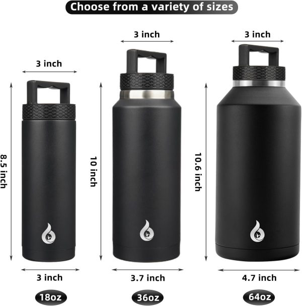 BJPKPK 64 oz Insulated Water Bottle, Dishwasher Safe Half Gallon Water Bottle with Ergonomic Handle, BPA Free Leak Proof Water Jug for Sports, Metal Thermos with Anti-slip Bottom, Grey - Image 24