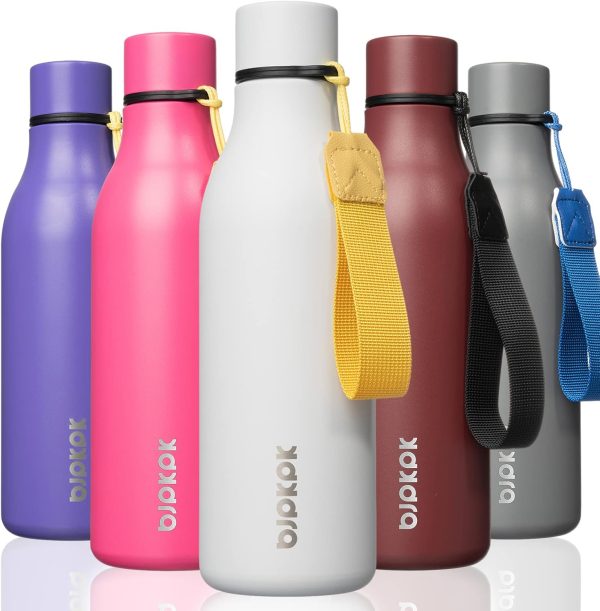 BJPKPK Insulated Water Bottles, 18 oz Stainless Steel Metal Water Bottle with Strap, BPA Free Leak Proof Thermos, Mugs, Flasks, Reusable Water Bottle for Sports & Travel, Black - Image 155