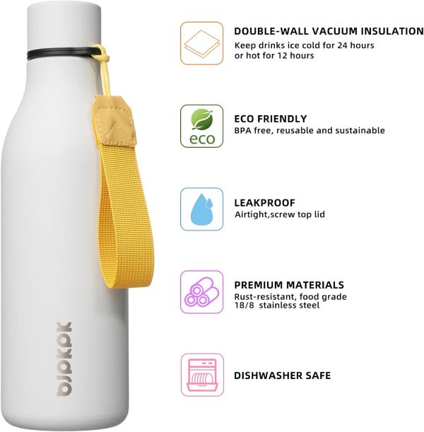 BJPKPK Insulated Water Bottles, 18 oz Stainless Steel Metal Water Bottle with Strap, BPA Free Leak Proof Thermos, Mugs, Flasks, Reusable Water Bottle for Sports & Travel, Black - Image 156