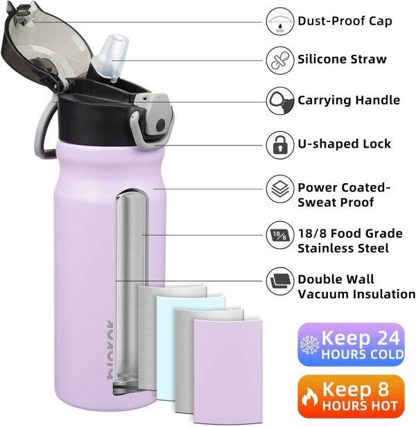 BJPKPK 18oz Insulated Water Bottle With Straw Stainless Steel Double Wall Water Bottles BPA Free Leak Proof Thermos With Lockable Flip Lid And Soft Silicone Spout,Ocean Dream - Image 296