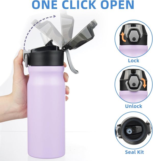 BJPKPK 18oz Insulated Water Bottle With Straw Stainless Steel Double Wall Water Bottles BPA Free Leak Proof Thermos With Lockable Flip Lid And Soft Silicone Spout,Ocean Dream - Image 297
