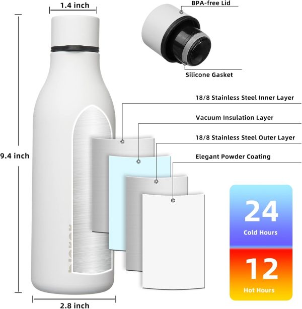 BJPKPK Insulated Water Bottles, 18 oz Stainless Steel Metal Water Bottle with Strap, BPA Free Leak Proof Thermos, Mugs, Flasks, Reusable Water Bottle for Sports & Travel, Black - Image 157