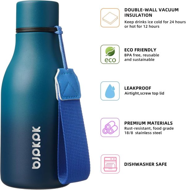 BJPKPK Insulated Water Bottles, 18 oz Stainless Steel Metal Water Bottle with Strap, BPA Free Leak Proof Thermos, Mugs, Flasks, Reusable Water Bottle for Sports & Travel, Black - Image 160