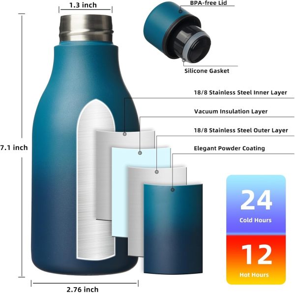 BJPKPK Insulated Water Bottles, 18 oz Stainless Steel Metal Water Bottle with Strap, BPA Free Leak Proof Thermos, Mugs, Flasks, Reusable Water Bottle for Sports & Travel, Black - Image 161