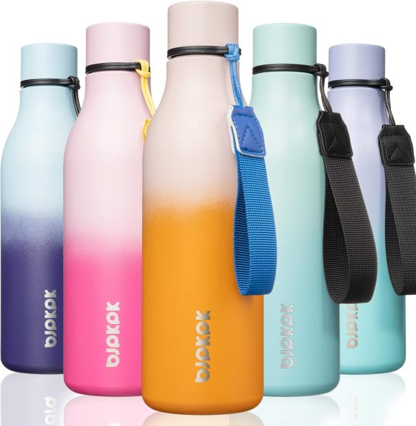 BJPKPK Insulated Water Bottles, 18 oz Stainless Steel Metal Water Bottle with Strap, BPA Free Leak Proof Thermos, Mugs, Flasks, Reusable Water Bottle for Sports & Travel, Black - Image 163