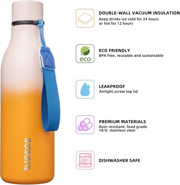 BJPKPK Insulated Water Bottles, 18 oz Stainless Steel Metal Water Bottle with Strap, BPA Free Leak Proof Thermos, Mugs, Flasks, Reusable Water Bottle for Sports & Travel, Black - Image 164