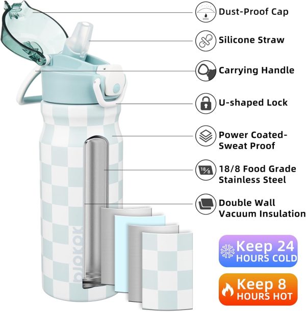 BJPKPK 18oz Insulated Water Bottle With Straw Stainless Steel Double Wall Water Bottles BPA Free Leak Proof Thermos With Lockable Flip Lid And Soft Silicone Spout,Ocean Dream - Image 305