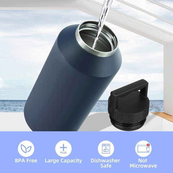 BJPKPK 64 oz Insulated Water Bottle, Dishwasher Safe Half Gallon Water Bottle with Ergonomic Handle, BPA Free Leak Proof Water Jug for Sports, Metal Thermos with Anti-slip Bottom, Grey - Image 27