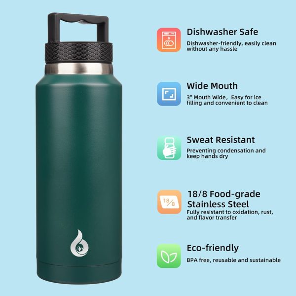 BJPKPK 64 oz Insulated Water Bottle, Dishwasher Safe Half Gallon Water Bottle with Ergonomic Handle, BPA Free Leak Proof Water Jug for Sports, Metal Thermos with Anti-slip Bottom, Grey - Image 30