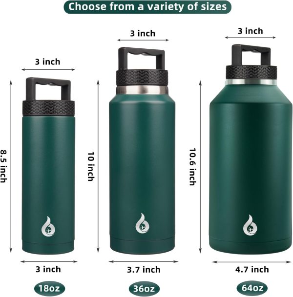 BJPKPK 64 oz Insulated Water Bottle, Dishwasher Safe Half Gallon Water Bottle with Ergonomic Handle, BPA Free Leak Proof Water Jug for Sports, Metal Thermos with Anti-slip Bottom, Grey - Image 32