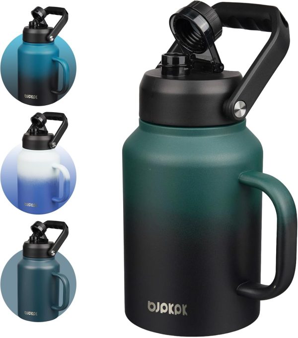 BJPKPK 64 oz Insulated Water Bottle, Dishwasher Safe Half Gallon Water Bottle with Ergonomic Handle, BPA Free Leak Proof Water Jug for Sports, Metal Thermos with Anti-slip Bottom, Grey - Image 34