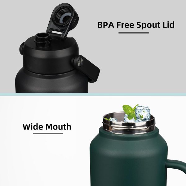 BJPKPK 64 oz Insulated Water Bottle, Dishwasher Safe Half Gallon Water Bottle with Ergonomic Handle, BPA Free Leak Proof Water Jug for Sports, Metal Thermos with Anti-slip Bottom, Grey - Image 36