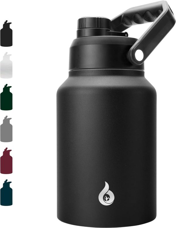 BJPKPK 64 oz Insulated Water Bottle, Dishwasher Safe Half Gallon Water Bottle with Ergonomic Handle, BPA Free Leak Proof Water Jug for Sports, Metal Thermos with Anti-slip Bottom, Grey - Image 40