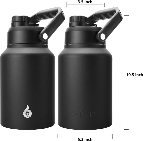 BJPKPK 64 oz Insulated Water Bottle, Dishwasher Safe Half Gallon Water Bottle with Ergonomic Handle, BPA Free Leak Proof Water Jug for Sports, Metal Thermos with Anti-slip Bottom, Grey - Image 41