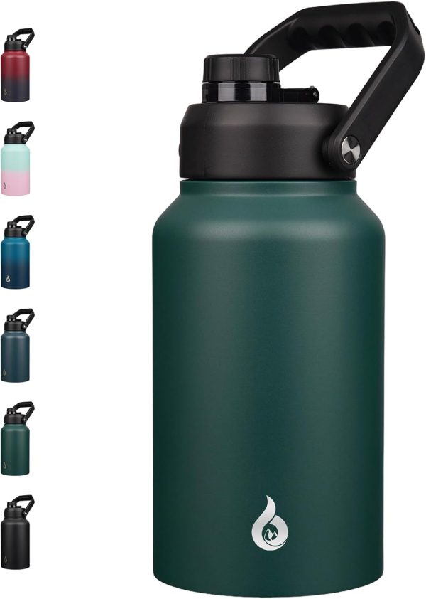 BJPKPK 64 oz Insulated Water Bottle, Dishwasher Safe Half Gallon Water Bottle with Ergonomic Handle, BPA Free Leak Proof Water Jug for Sports, Metal Thermos with Anti-slip Bottom, Grey - Image 43