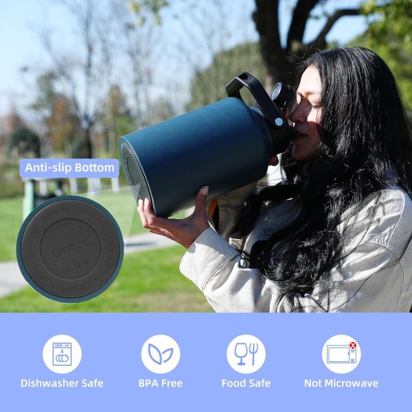 BJPKPK 64 oz Insulated Water Bottle, Dishwasher Safe Half Gallon Water Bottle with Ergonomic Handle, BPA Free Leak Proof Water Jug for Sports, Metal Thermos with Anti-slip Bottom, Grey - Image 46