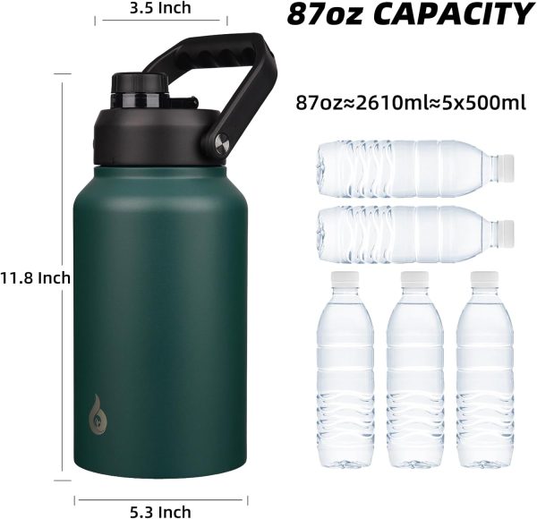 BJPKPK 64 oz Insulated Water Bottle, Dishwasher Safe Half Gallon Water Bottle with Ergonomic Handle, BPA Free Leak Proof Water Jug for Sports, Metal Thermos with Anti-slip Bottom, Grey - Image 47