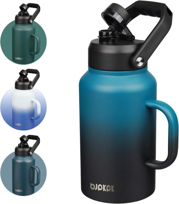 BJPKPK 64 oz Insulated Water Bottle, Dishwasher Safe Half Gallon Water Bottle with Ergonomic Handle, BPA Free Leak Proof Water Jug for Sports, Metal Thermos with Anti-slip Bottom, Grey - Image 49