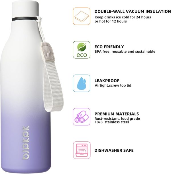 BJPKPK Insulated Water Bottles, 18 oz Stainless Steel Metal Water Bottle with Strap, BPA Free Leak Proof Thermos, Mugs, Flasks, Reusable Water Bottle for Sports & Travel, Black - Image 169