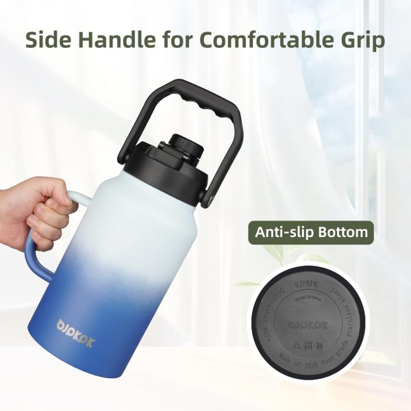 BJPKPK 64 oz Insulated Water Bottle, Dishwasher Safe Half Gallon Water Bottle with Ergonomic Handle, BPA Free Leak Proof Water Jug for Sports, Metal Thermos with Anti-slip Bottom, Grey - Image 51