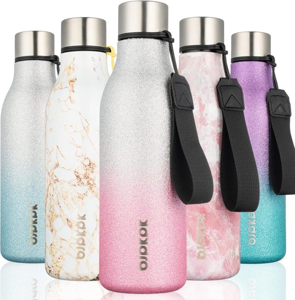 BJPKPK Insulated Water Bottles, 18 oz Stainless Steel Metal Water Bottle with Strap, BPA Free Leak Proof Thermos, Mugs, Flasks, Reusable Water Bottle for Sports & Travel, Black - Image 171