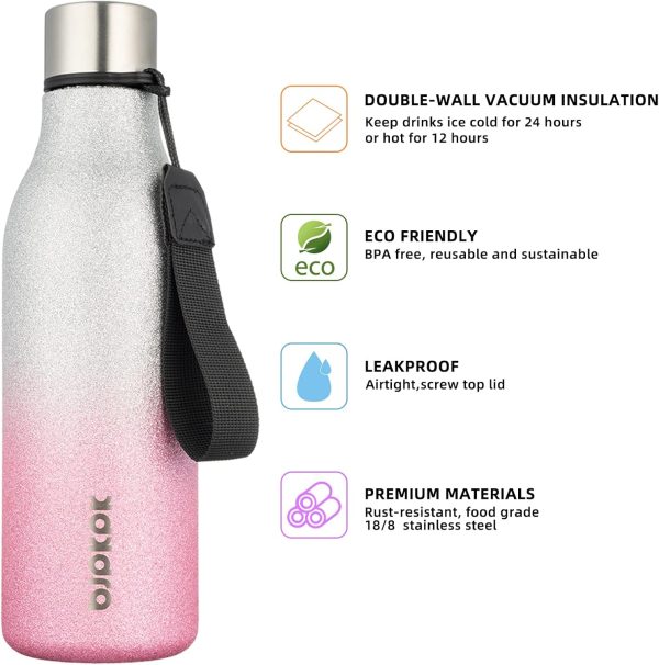 BJPKPK Insulated Water Bottles, 18 oz Stainless Steel Metal Water Bottle with Strap, BPA Free Leak Proof Thermos, Mugs, Flasks, Reusable Water Bottle for Sports & Travel, Black - Image 172