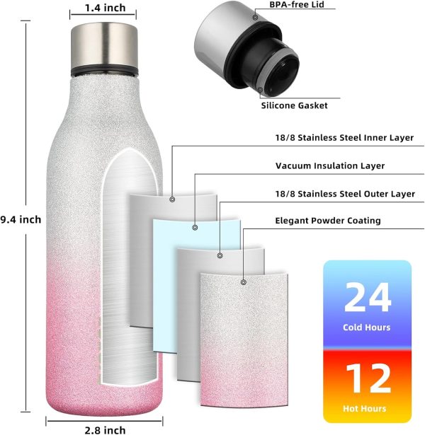 BJPKPK Insulated Water Bottles, 18 oz Stainless Steel Metal Water Bottle with Strap, BPA Free Leak Proof Thermos, Mugs, Flasks, Reusable Water Bottle for Sports & Travel, Black - Image 173
