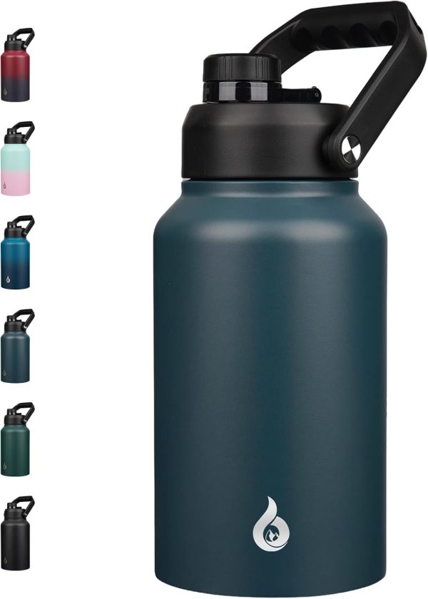 BJPKPK 64 oz Insulated Water Bottle, Dishwasher Safe Half Gallon Water Bottle with Ergonomic Handle, BPA Free Leak Proof Water Jug for Sports, Metal Thermos with Anti-slip Bottom, Grey - Image 54