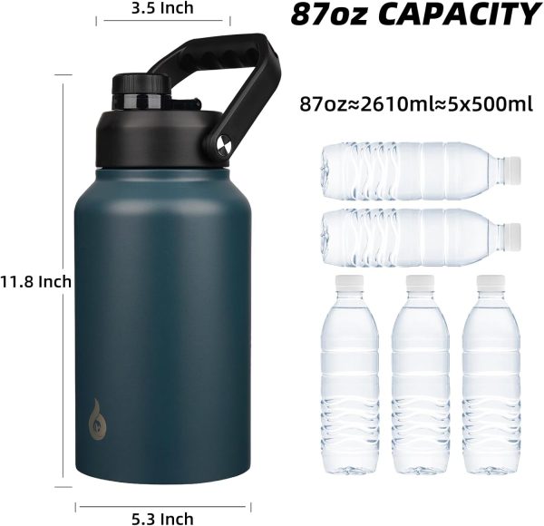 BJPKPK 64 oz Insulated Water Bottle, Dishwasher Safe Half Gallon Water Bottle with Ergonomic Handle, BPA Free Leak Proof Water Jug for Sports, Metal Thermos with Anti-slip Bottom, Grey - Image 56