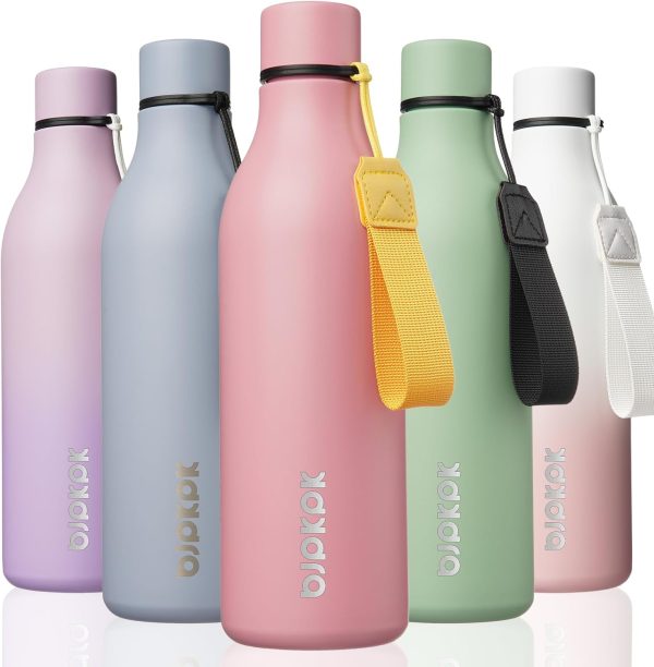 BJPKPK Insulated Water Bottles, 18 oz Stainless Steel Metal Water Bottle with Strap, BPA Free Leak Proof Thermos, Mugs, Flasks, Reusable Water Bottle for Sports & Travel, Black - Image 176