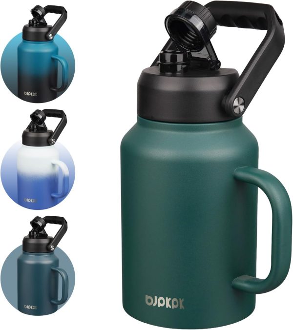 BJPKPK 64 oz Insulated Water Bottle, Dishwasher Safe Half Gallon Water Bottle with Ergonomic Handle, BPA Free Leak Proof Water Jug for Sports, Metal Thermos with Anti-slip Bottom, Grey - Image 57