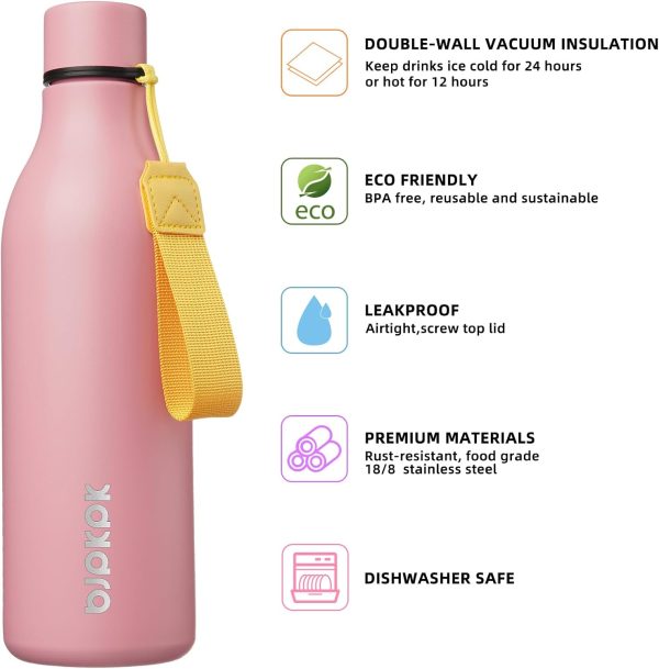 BJPKPK Insulated Water Bottles, 18 oz Stainless Steel Metal Water Bottle with Strap, BPA Free Leak Proof Thermos, Mugs, Flasks, Reusable Water Bottle for Sports & Travel, Black - Image 177