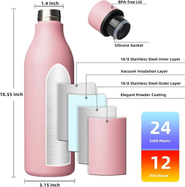BJPKPK Insulated Water Bottles, 18 oz Stainless Steel Metal Water Bottle with Strap, BPA Free Leak Proof Thermos, Mugs, Flasks, Reusable Water Bottle for Sports & Travel, Black - Image 178