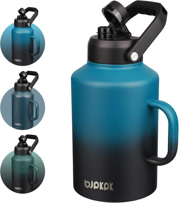 BJPKPK 64 oz Insulated Water Bottle, Dishwasher Safe Half Gallon Water Bottle with Ergonomic Handle, BPA Free Leak Proof Water Jug for Sports, Metal Thermos with Anti-slip Bottom, Grey - Image 61