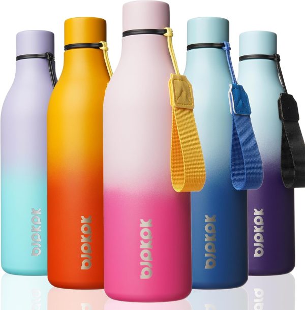 BJPKPK Insulated Water Bottles, 18 oz Stainless Steel Metal Water Bottle with Strap, BPA Free Leak Proof Thermos, Mugs, Flasks, Reusable Water Bottle for Sports & Travel, Black - Image 180