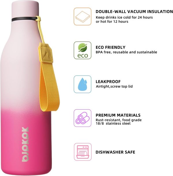 BJPKPK Insulated Water Bottles, 18 oz Stainless Steel Metal Water Bottle with Strap, BPA Free Leak Proof Thermos, Mugs, Flasks, Reusable Water Bottle for Sports & Travel, Black - Image 181
