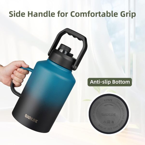 BJPKPK 64 oz Insulated Water Bottle, Dishwasher Safe Half Gallon Water Bottle with Ergonomic Handle, BPA Free Leak Proof Water Jug for Sports, Metal Thermos with Anti-slip Bottom, Grey - Image 63