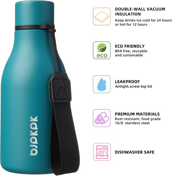 BJPKPK Insulated Water Bottles, 18 oz Stainless Steel Metal Water Bottle with Strap, BPA Free Leak Proof Thermos, Mugs, Flasks, Reusable Water Bottle for Sports & Travel, Black - Image 184