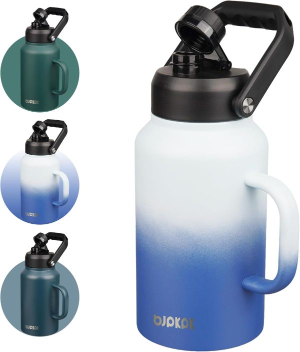 BJPKPK 64 oz Insulated Water Bottle, Dishwasher Safe Half Gallon Water Bottle with Ergonomic Handle, BPA Free Leak Proof Water Jug for Sports, Metal Thermos with Anti-slip Bottom, Grey - Image 66