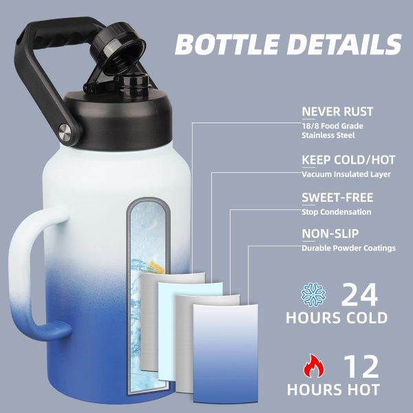 BJPKPK 64 oz Insulated Water Bottle, Dishwasher Safe Half Gallon Water Bottle with Ergonomic Handle, BPA Free Leak Proof Water Jug for Sports, Metal Thermos with Anti-slip Bottom, Grey - Image 67
