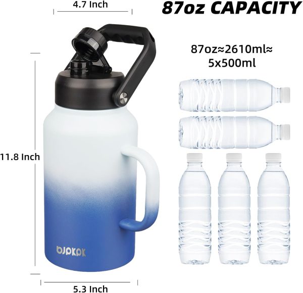BJPKPK 64 oz Insulated Water Bottle, Dishwasher Safe Half Gallon Water Bottle with Ergonomic Handle, BPA Free Leak Proof Water Jug for Sports, Metal Thermos with Anti-slip Bottom, Grey - Image 68