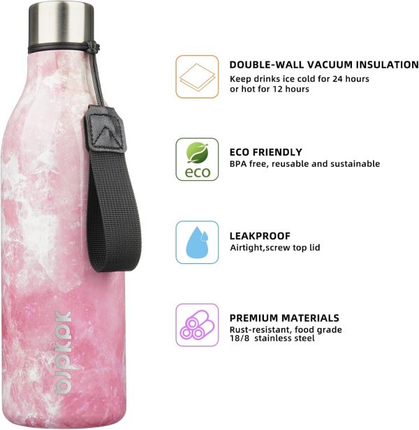 BJPKPK Insulated Water Bottles, 18 oz Stainless Steel Metal Water Bottle with Strap, BPA Free Leak Proof Thermos, Mugs, Flasks, Reusable Water Bottle for Sports & Travel, Black - Image 187