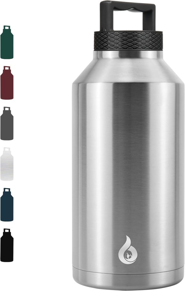 BJPKPK 64 oz Insulated Water Bottle, Dishwasher Safe Half Gallon Water Bottle with Ergonomic Handle, BPA Free Leak Proof Water Jug for Sports, Metal Thermos with Anti-slip Bottom, Grey - Image 70