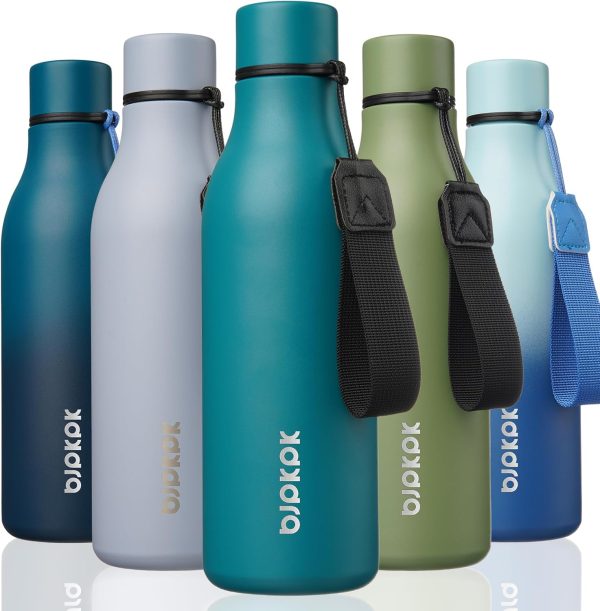 BJPKPK Insulated Water Bottles, 18 oz Stainless Steel Metal Water Bottle with Strap, BPA Free Leak Proof Thermos, Mugs, Flasks, Reusable Water Bottle for Sports & Travel, Black - Image 190