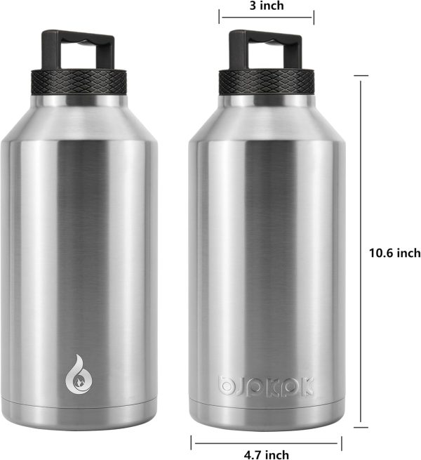 BJPKPK 64 oz Insulated Water Bottle, Dishwasher Safe Half Gallon Water Bottle with Ergonomic Handle, BPA Free Leak Proof Water Jug for Sports, Metal Thermos with Anti-slip Bottom, Grey - Image 71