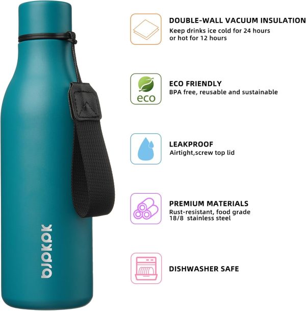 BJPKPK Insulated Water Bottles, 18 oz Stainless Steel Metal Water Bottle with Strap, BPA Free Leak Proof Thermos, Mugs, Flasks, Reusable Water Bottle for Sports & Travel, Black - Image 191